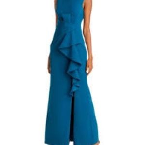 Eliza J full length dress with ruffle in peacock